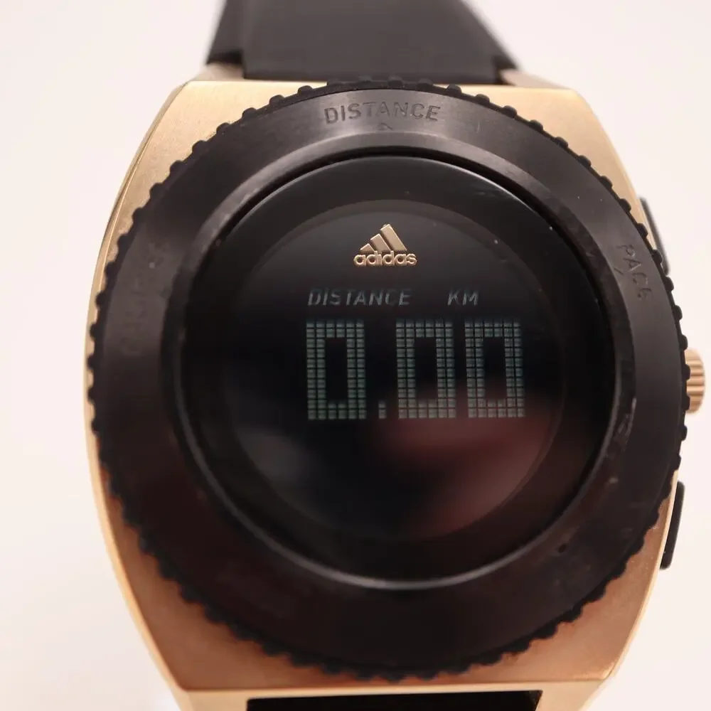 Adidas Sport Mens 42mm Gold Black Tone Digital Watch Running Track w New Battery